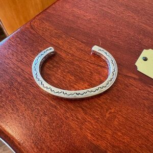 VTG Navajo J Wright Solid Sterling Silver Squared Cloud Stamped Cuff Bracelet